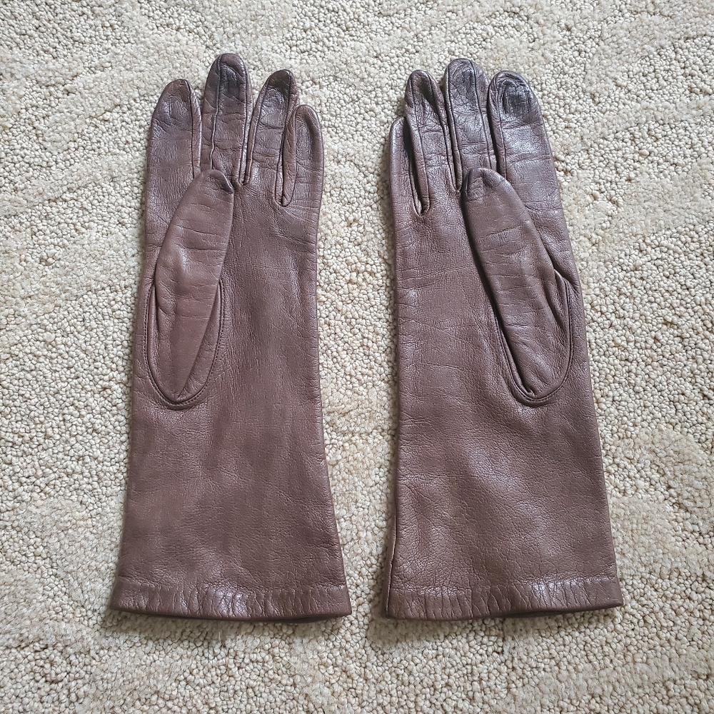 VINTAGE LEATHER “MISS ARIS” DRIVING GLOVES /BROWN/Size 6.5-VERY RARE
